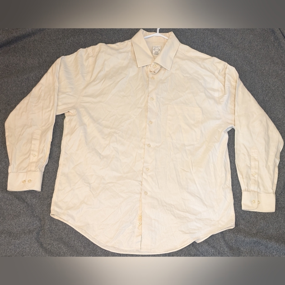 Men’s Size 17.5 34/35 Pronto Uomo Non-Iron Dress Shirt – Cream Cotton